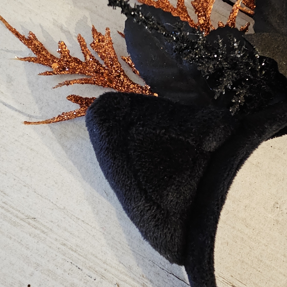 Hand decorated Halloween cat ear head band in black & orange - Picture 5 of 6
